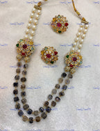 VeroniQ Trends-Beautiful Gold Plated Double Line Multicolor Beads and Pearl Jaipuri Mala Necklace-Gold Plated-Wedding Jewelry-Punjabi Jewelry-South Indian-Thappa Jewelry