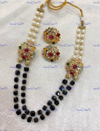 VeroniQ Trends-Beautiful Gold Plated Double Line Multicolor Beads and Pearl Jaipuri Mala Necklace-Gold Plated-Wedding Jewelry-Punjabi Jewelry-South Indian-Thappa Jewelry