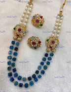 VeroniQ Trends-Beautiful Gold Plated Double Line Multicolor Beads and Pearl Jaipuri Mala Necklace-Gold Plated-Wedding Jewelry-Punjabi Jewelry-South Indian-Thappa Jewelry