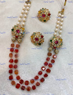 VeroniQ Trends-Beautiful Gold Plated Double Line Multicolor Beads and Pearl Jaipuri Mala Necklace-Gold Plated-Wedding Jewelry-Punjabi Jewelry-South Indian-Thappa Jewelry