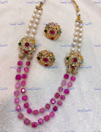 VeroniQ Trends-Beautiful Gold Plated Double Line Multicolor Beads and Pearl Jaipuri Mala Necklace-Gold Plated-Wedding Jewelry-Punjabi Jewelry-South Indian-Thappa Jewelry