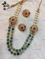 VeroniQ Trends-Beautiful Gold Plated Double Line Multicolor Beads and Pearl Jaipuri Mala Necklace-Gold Plated-Wedding Jewelry-Punjabi Jewelry-South Indian-Thappa Jewelry