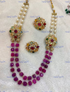 VeroniQ Trends-Beautiful Gold Plated Double Line Multicolor Beads and Pearl Jaipuri Mala Necklace-Gold Plated-Wedding Jewelry-Punjabi Jewelry-South Indian-Thappa Jewelry