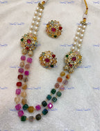 VeroniQ Trends-Beautiful Gold Plated Double Line Multicolor Beads and Pearl Jaipuri Mala Necklace-Gold Plated-Wedding Jewelry-Punjabi Jewelry-South Indian-Thappa Jewelry