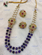 VeroniQ Trends-Beautiful Gold Plated Double Line Multicolor Beads and Pearl Jaipuri Mala Necklace-Gold Plated-Wedding Jewelry-Punjabi Jewelry-South Indian-Thappa Jewelry