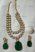 VeroniQ Trends-Bridal Diamond Look Polki And Emerald Pendant Long Necklace Polki-Emerald Stone-Gold Plated-Wedding Jewellery-Punjabi Jewellery-South Indian-Thappa Jewellery