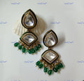 VeroniQ Trends-Emerald Green Beads And Polki Dangler Earrings Polki-Gold Plated-Wedding Jewellery-Punjabi Jewellery-South Indian-Thappa Jewellery