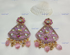 VeroniQ Trends-Carved Stone Polki Studded Earrings Polki-Gold Plated-Wedding Jewelry-Punjabi Jewelry-South Indian-Thappa Jewelry