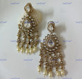 VeroniQ Trends-Polki Tassels Hanging Earrings Polki-Fresh Water Pearl-Gold Plated-Wedding Jewellery-Punjabi Jewellery-South Indian-Thappa Jewellery