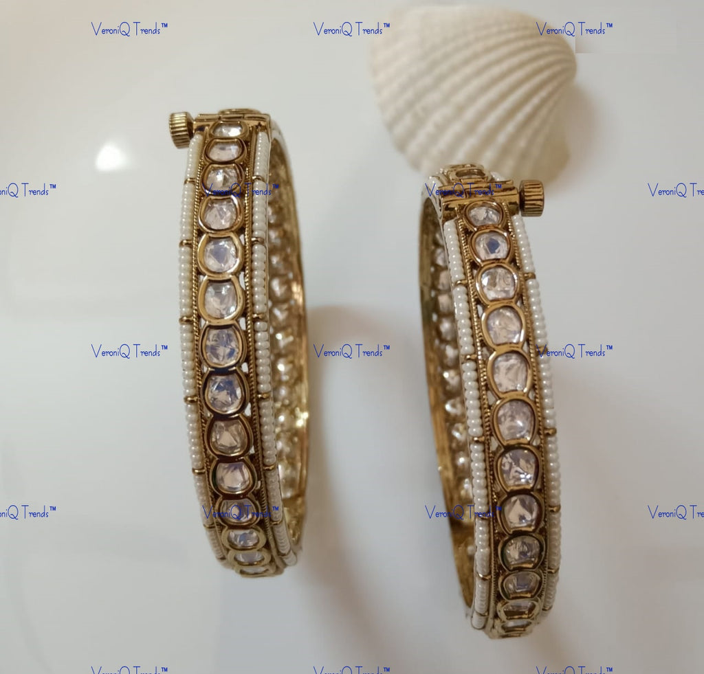 VeroniQ Trends-Traditional Pearl and Polki Bangles-Gold Plated-Wedding Jewellery-Punjabi Jewellery-South Indian-Thappa Jewellery