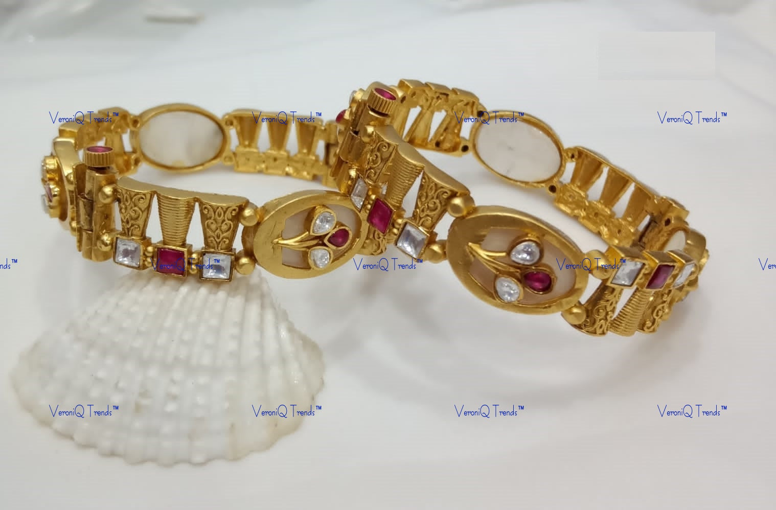 VeroniQ Trends-Designer Gold Plated Polki Bangles-Gold Plated-Wedding Jewellery-Punjabi Jewellery-South Indian-Thappa Jewellery