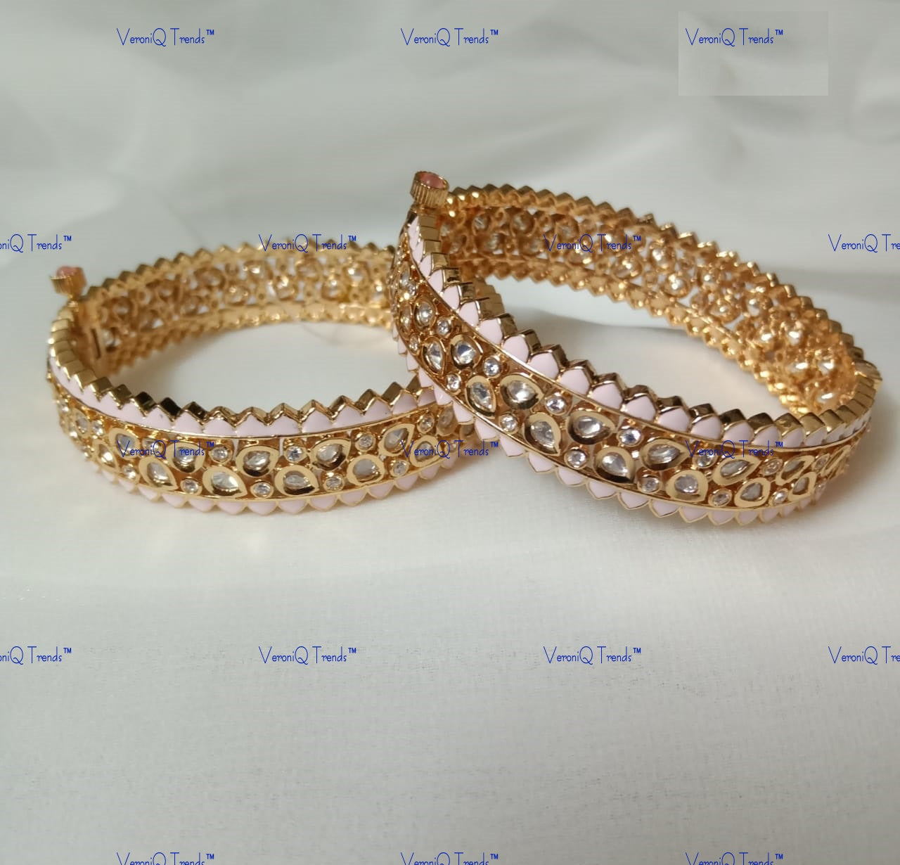 VeroniQ Trends-Antique Polki Bangles- Set of 2 Polki-Gold Plated-Wedding Jewellery-Punjabi Jewellery-South Indian-Thappa Jewellery