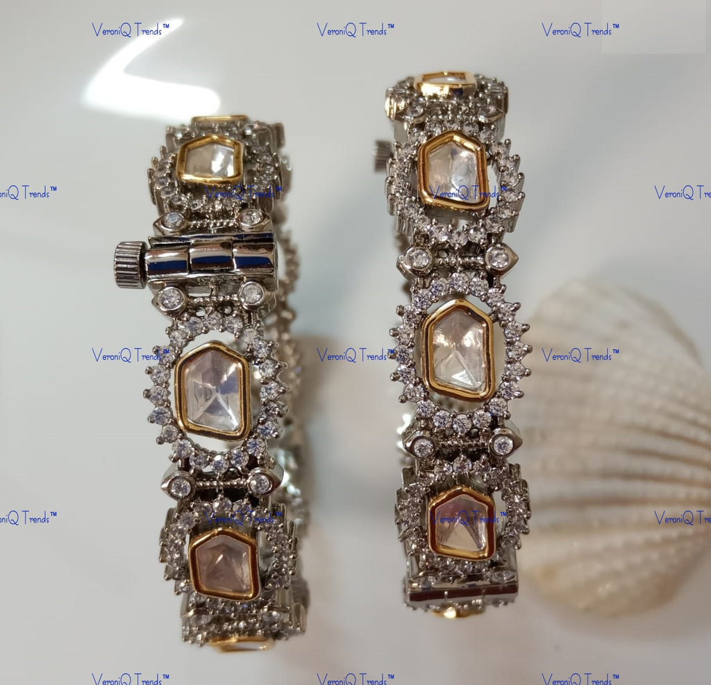 VeroniQ Trends-Gold Plated Polki and CZ Stone Bangles Polki-AAA+ quality CZ Stone-Gold Plated-Wedding Jewellery-Punjabi Jewellery-South Indian-Thappa Jewellery