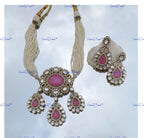 VeroniQ Trends-Pearl and Polki Choker Necklace Set Polki-Gold Plated-Wedding Jewelry-Punjabi Jewelry-South Indian-Thappa Jewelry