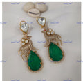 VeroniQ Trends-Polki Animal Design Emerald Earrings Polki-Emerald Stone-Gold Plated-Wedding Jewellery-Punjabi Jewellery-South Indian-Thappa Jewellery