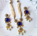 VeroniQ Trends-Polki and Pearl Short Length Necklace with Color Stone Polki-Gold Plated-Wedding Jewelry-Punjabi Jewelry-South Indian-Thappa Jewelry
