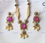 VeroniQ Trends-Polki and Pearl Short Length Necklace with Color Stone Polki-Gold Plated-Wedding Jewelry-Punjabi Jewelry-South Indian-Thappa Jewelry