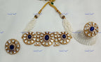 VeroniQ Trends-Floral Design Polki Choker Necklace Set Polki-Gold Plated-Wedding Jewelry-Punjabi Jewelry-South Indian-Thappa Jewelry