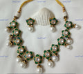 VeroniQ Trends-Green Floral-Pearl Polki Choker Necklace Set Polki-Gold Plated-Wedding Jewellery-Punjabi Jewellery-South Indian-Thappa Jewellery
