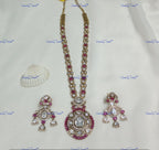 VeroniQ Trends-Long Polki Pendant Necklace Set Polki-Gold Plated-Wedding Jewelry-Punjabi Jewelry-South Indian-Thappa Jewelry