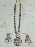 VeroniQ Trends-Long Polki Pendant Necklace Set Polki-Gold Plated-Wedding Jewelry-Punjabi Jewelry-South Indian-Thappa Jewelry
