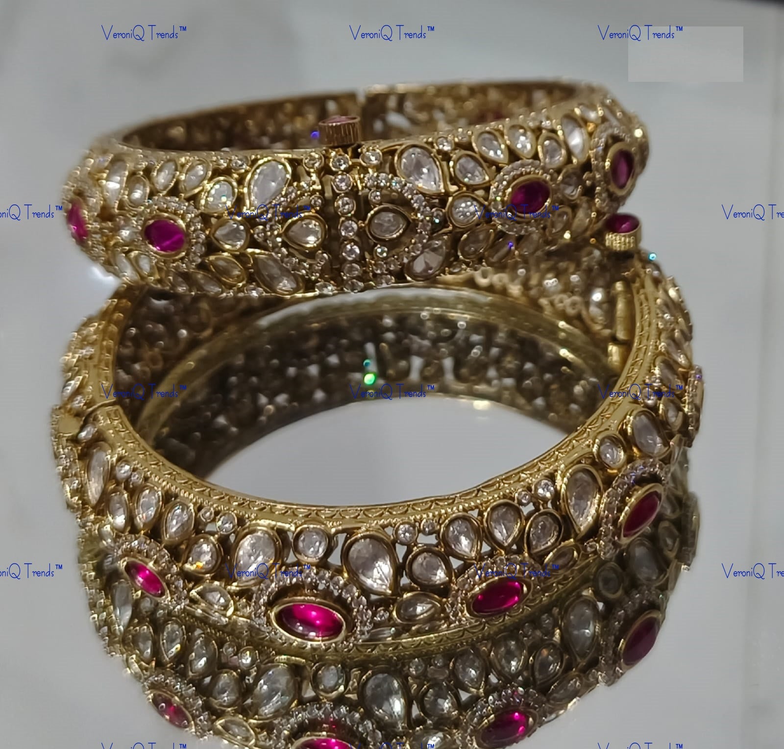 VeroniQ Trends-Ruby and Polki Bangles Polki-Ruby Stone-Gold Plated-Wedding Jewellery-Punjabi Jewellery-South Indian-Thappa Jewellery