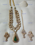 VeroniQ Trends-Emerald and Polki Double Line Long Neklace Set Polki-Emerald Stone-Gold Plated-Wedding Jewellery-Punjabi Jewellery-South Indian-Thappa Jewellery