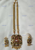 VeroniQ Trends-Mughal Style Partash Design Carved Pendant With Polki Long Necklace-Gold Plated-Wedding Jewellery-Punjabi Jewellery-South Indian-Thappa Jewellery