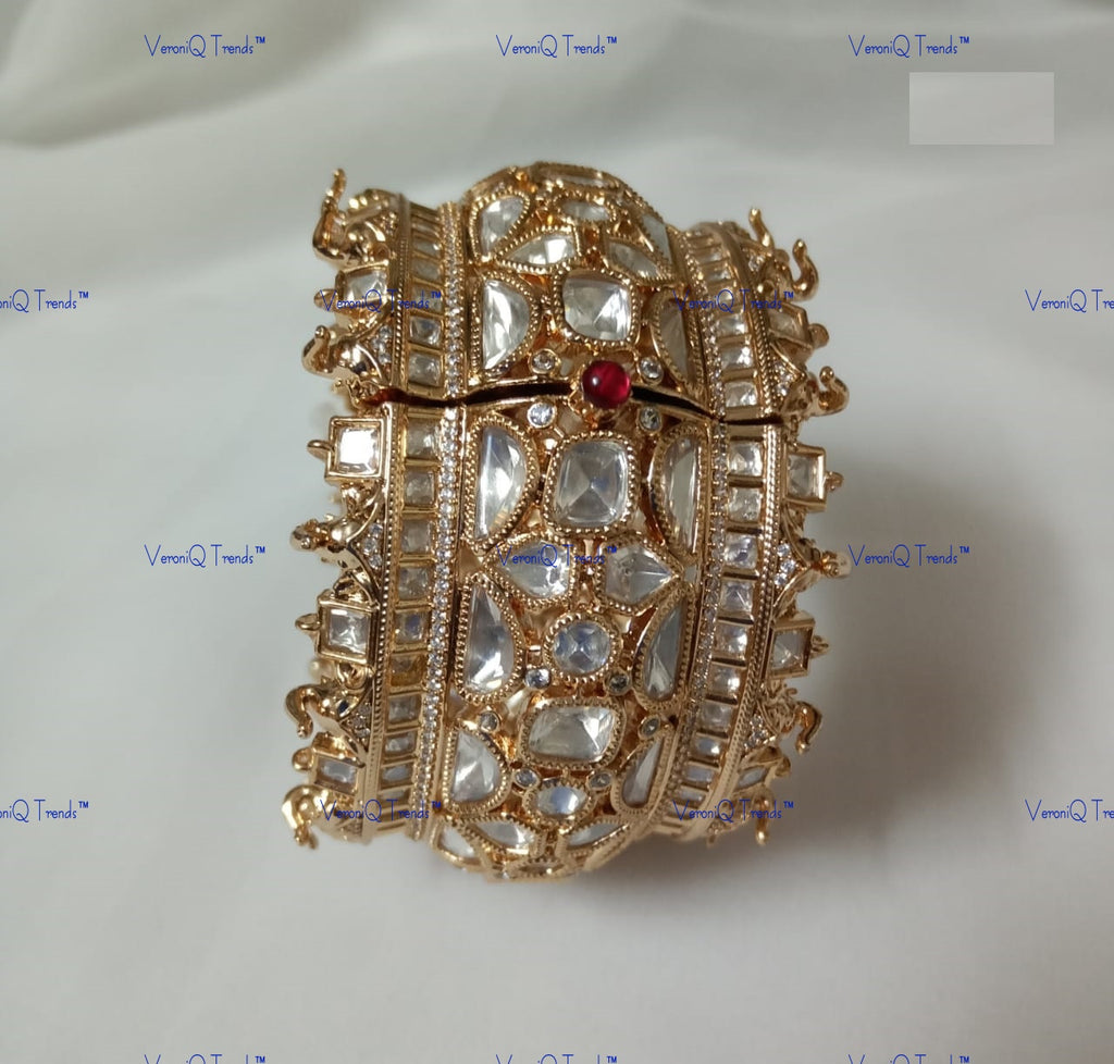 VeroniQ Trends-Polki And Ruby Kada Bangle Polki-Ruby Stone-Gold Plated-Wedding Jewellery-Punjabi Jewellery-South Indian-Thappa Jewellery