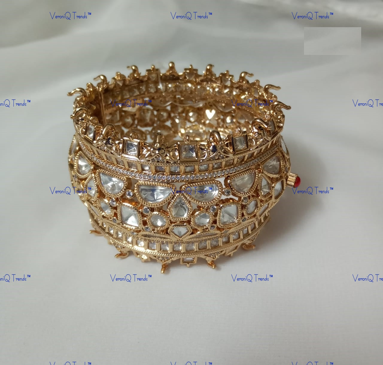 VeroniQ Trends-Polki And Ruby Kada Bangle Polki-Ruby Stone-Gold Plated-Wedding Jewellery-Punjabi Jewellery-South Indian-Thappa Jewellery