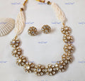 VeroniQ Trends-Floral Polki And Pearl Choker Necklace Polki-Fresh Water Pearl-Gold Plated-Wedding Jewellery-Punjabi Jewellery-South Indian-Thappa Jewellery