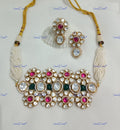 VeroniQ Trends-Ruby And Polki Choker Necklace Polki-Ruby Stone-Gold Plated-Wedding Jewellery-Punjabi Jewellery-South Indian-Thappa Jewellery