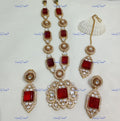 VeroniQ Trends-Ruby And Polki Necklace Set Polki-Ruby Stone-Gold Plated-Wedding Jewellery-Punjabi Jewellery-South Indian-Thappa Jewellery