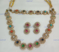 VeroniQ Trends-Navratan Polki Choker and Princess Dual Necklace Set Polki-Gold Plated-Wedding Jewellery-Punjabi Jewellery-South Indian-Thappa Jewellery