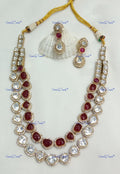VeroniQ Trends-Ruby And Polki Double Necklace Set Polki-Ruby Stone-Gold Plated-Wedding Jewellery-Punjabi Jewellery-South Indian-Thappa Jewellery