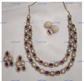 VeroniQ Trends-Double Layer Ruby Pink And Polki Necklace Set Polki-Gold Plated-Wedding Jewellery-Punjabi Jewellery-South Indian-Thappa Jewellery