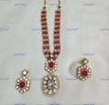 VeroniQ Trends-Ruby And Polki Long Pendant Necklace Polki-Ruby Stone-Gold Plated-Wedding Jewellery-Punjabi Jewellery-South Indian-Thappa Jewellery