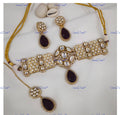 VeroniQ Trends-Traditional Black Stone And Polki Choker Necklace Polki-Gold Plated-Wedding Jewellery-Punjabi Jewellery-South Indian-Thappa Jewellery