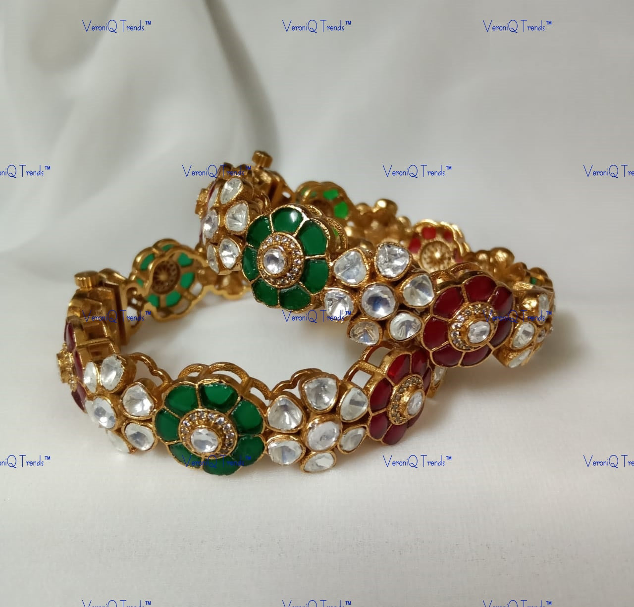 VeroniQ Trends-MultiColour Stone And Polki Bangles Polki-Gold Plated-Wedding Jewellery-Punjabi Jewellery-South Indian-Thappa Jewellery