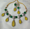 VeroniQ Trends- Emerald Green And Citrine Yellow Polki Necklace Polki-Emerald Stone-Gold Plated-Wedding Jewellery-Punjabi Jewellery-South Indian-Thappa Jewellery