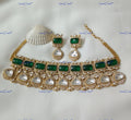 VeroniQ Trends- Elegant Emerald And Polki Choker Necklace Polki-Emerald Stone-Gold Plated-Wedding Jewellery-Punjabi Jewellery-South Indian-Thappa Jewellery
