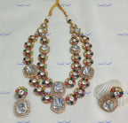 VeroniQ Trends-Double Line Navratan Stone Polki Long Necklace Polki-Gold Plated-Wedding Jewelry-Punjabi Jewelry-South Indian-Thappa Jewelry