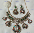 VeroniQ Trends- Navratan And Polki Necklace Polki-Emerlad Green-Gold Plated-Wedding Jewellery-Punjabi Jewellery-South Indian-Thappa Jewellery