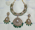 VeroniQ Trends-Bridal Emerald And Polki Necklace Set Polki-Emerald Stone-Gold Plated-Wedding Jewellery-Punjabi Jewellery-South Indian-Thappa Jewellery