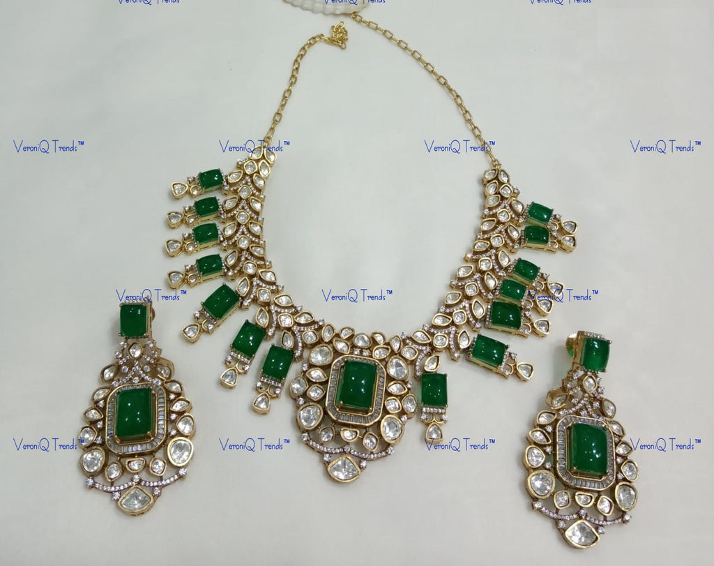 VeroniQ Trends-Victorian Bridal Polki Necklace Polki-Gold Plated-Wedding Jewellery-Punjabi Jewellery-South Indian-Thappa Jewellery