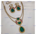 VeroniQ Trends-Peacock Double Line Emerald And Polki Necklace Polki-Emerald Stone-Gold Plated-Wedding Jewellery-Punjabi Jewellery-South Indian-Thappa Jewellery