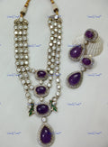 VeroniQ Trends-Multi-Line Amethyst And Diamond Look Polki Necklace Polki-Amethyst Stone-Gold Plated-Wedding Jewellery-Punjabi Jewellery-South Indian-Thappa Jewellery