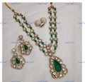 VeroniQ Trends-Double Line Emerald And Polki Drop Pendant Necklace Polki-Emerald Stone-Gold Plated-Wedding Jewellery-Punjabi Jewellery-South Indian-Thappa Jewellery