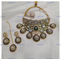 VeroniQ Trends-Bridal Green Carved Traditional Bridal Polki Drop Choker Necklace Polki-Gold Plated-Wedding Jewellery-Punjabi Jewellery-South Indian-Thappa Jewellery