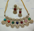 VeroniQ Trends-Navratan Multi Stone Polki Choker Necklace Polki-Gold Plated-Wedding Jewellery-Punjabi Jewellery-South Indian-Thappa Jewellery